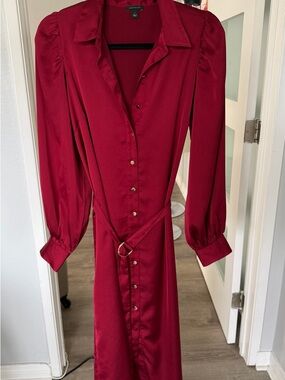 Anne Taylor Burgundy Long Sleeve Shirt Dress with D-Ring Belt